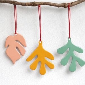 Noonday Collection Leaf Tropical Boho Artisan Ornaments Set of 3